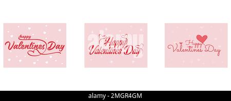 Valentines Day elegant paintbrush text banner, happy valentine`s day and red heart, Valentines day background with heart pattern, set flat vector mode Stock Vector